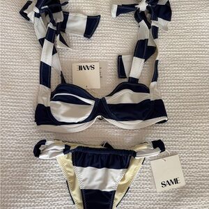 NWT Same Los Angeles Navy and White BiKini (Lady Bra / Ruched bottom) XS